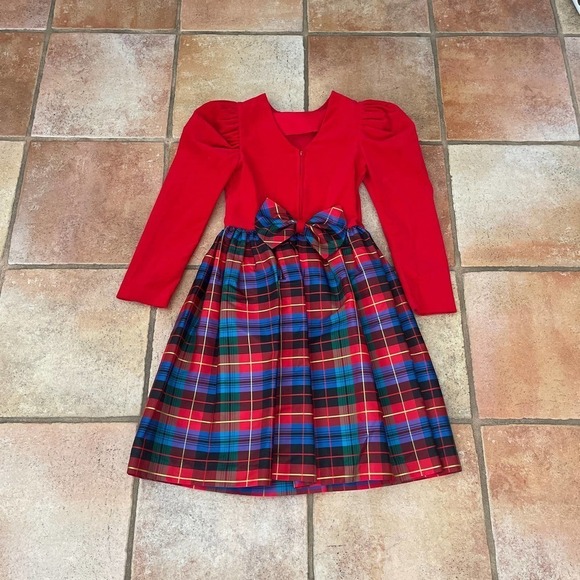 LANZ for girls velvet and plaid holiday dress - Picture 2 of 4